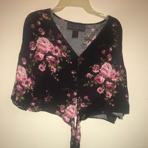 V neck shirt with tie at bottom